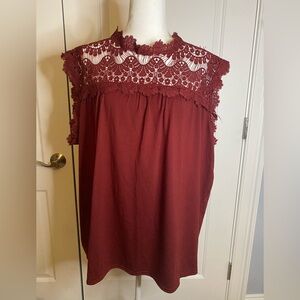 Burgundy lace trimmed top